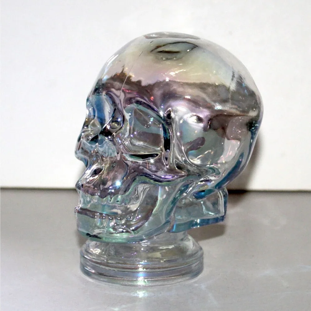 Glass Skull Iridescent clear 5.5” halloween house decor punk goth